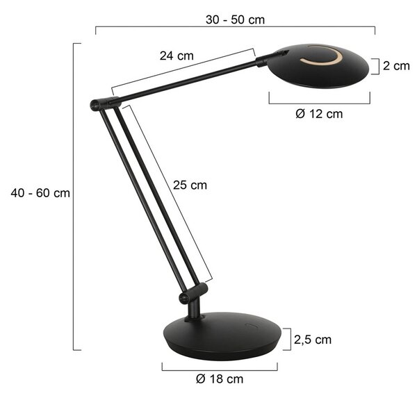 Steinhauer Lampada da scrivania Zenith, dimmerabile, Nero, Studio / Ufficio, Metallo, Moderno, Lampada da tavolo