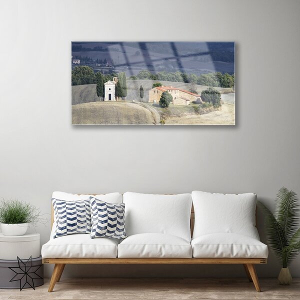 Quadro in vetro Prato Alberi Paesaggio 100x50 cm 2 appendini