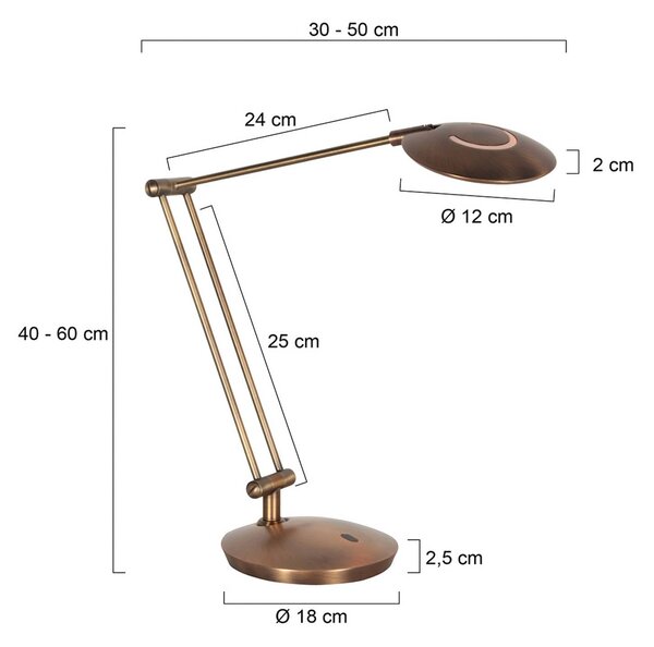 Steinhauer Lampada da scrivania Zenith, dimmerabile, Bronzo / Ottone antico, Studio / Ufficio, Metallo, Moderno, Lampada da tavolo