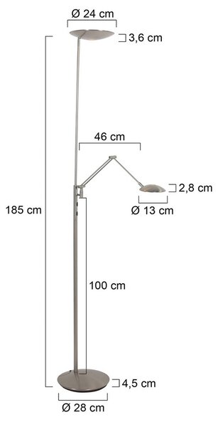 Steinhauer Lampada da terra con luce lettura Daphne, dimmerabile, Alluminio / Grigio / Zincato, Soggiorno / Sala da pranzo, Metallo, Moderno, Lampada da terra