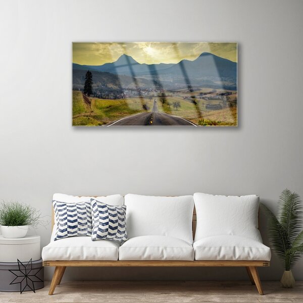 Quadro in vetro Strada Montagna Paesaggio 100x50 cm 2 appendini
