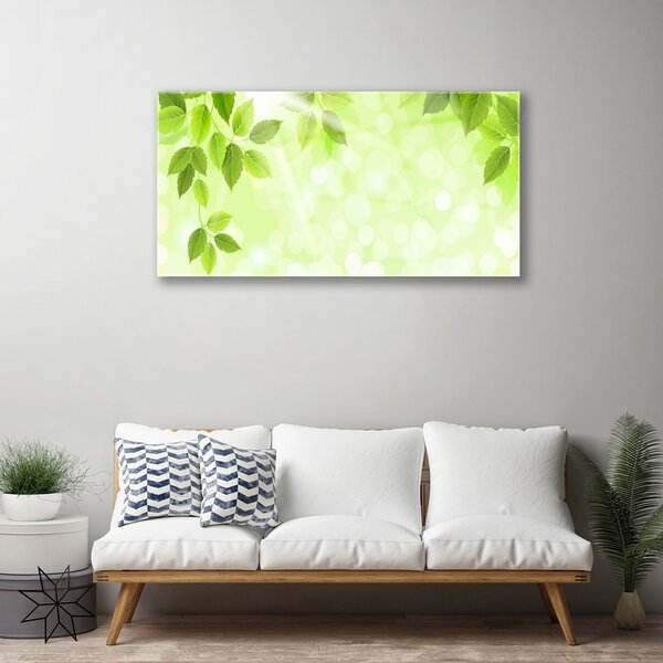 Quadro di vetro Foglia Natura Pianta 100x50 cm 2 appendini