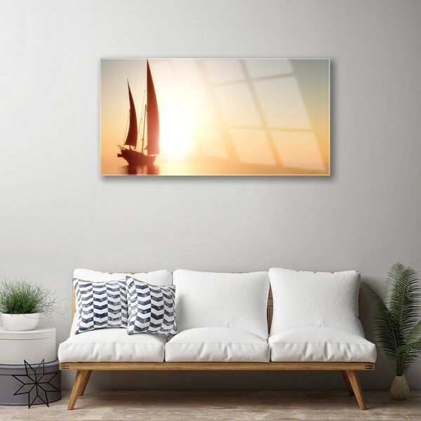 Quadro di vetro Barca mare sole paesaggio 100x50 cm 2 appendini