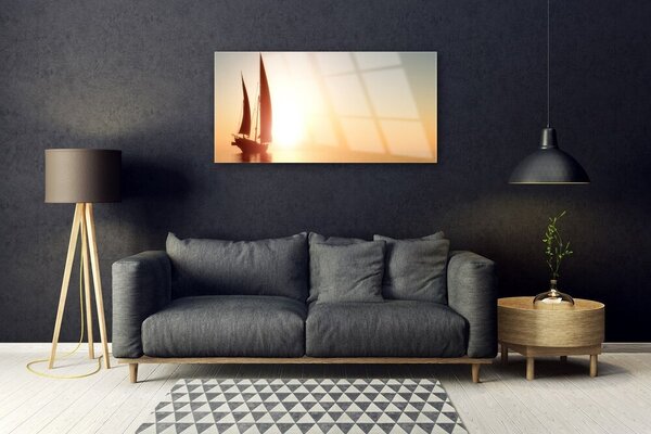Quadro di vetro Barca mare sole paesaggio 100x50 cm 2 appendini