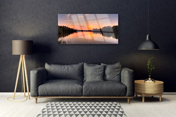 Quadro di vetro Paesaggio della Foresta del Lago 100x50 cm 2 appendini