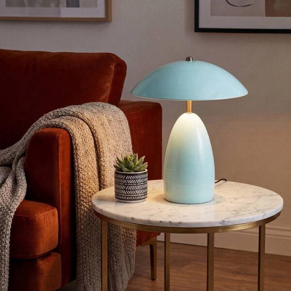 Elstead Lampada da tavolo Poppy, dimmerabile, Blu, Soggiorno / Sala da pranzo, Alluminio, Vintage, Lampada da tavolo