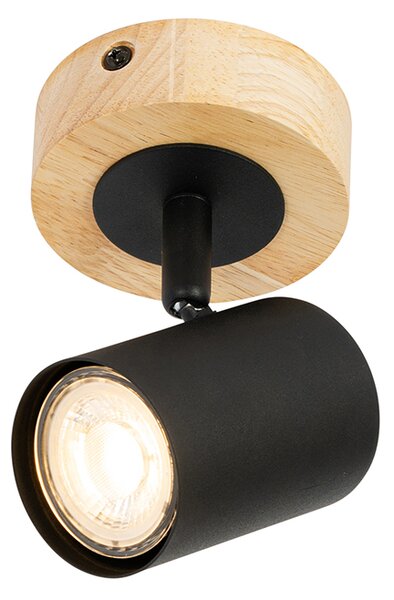 Faretto moderno nero con legno inclinabile - Jeana