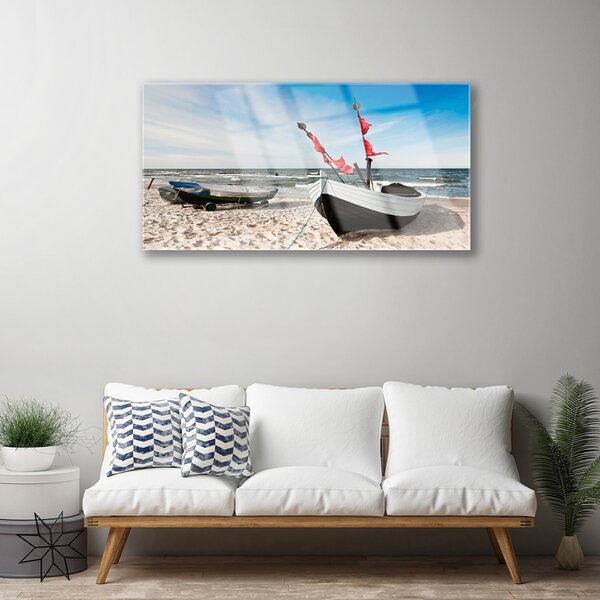 Quadro su vetro Barca Spiaggia Paesaggio 100x50 cm 2 appendini