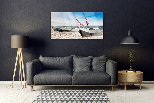 Quadro su vetro Barca Spiaggia Paesaggio 100x50 cm 2 appendini
