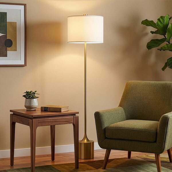 Elstead Lampada da terra Issa, Crema / Ambra, Soggiorno / Sala da pranzo, Alluminio, Vintage, Lampada da terra