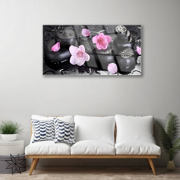 Quadro su vetro Pietre di fiori d'arte 100x50 cm 2 appendini