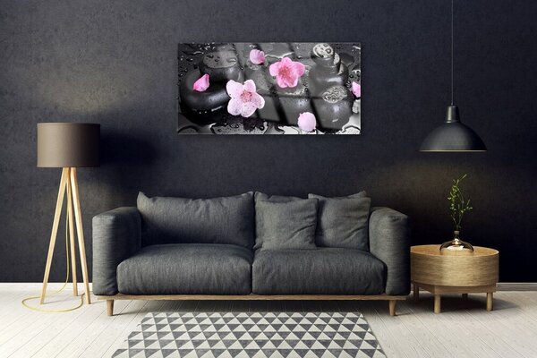 Quadro su vetro Pietre di fiori d'arte 100x50 cm 2 appendini
