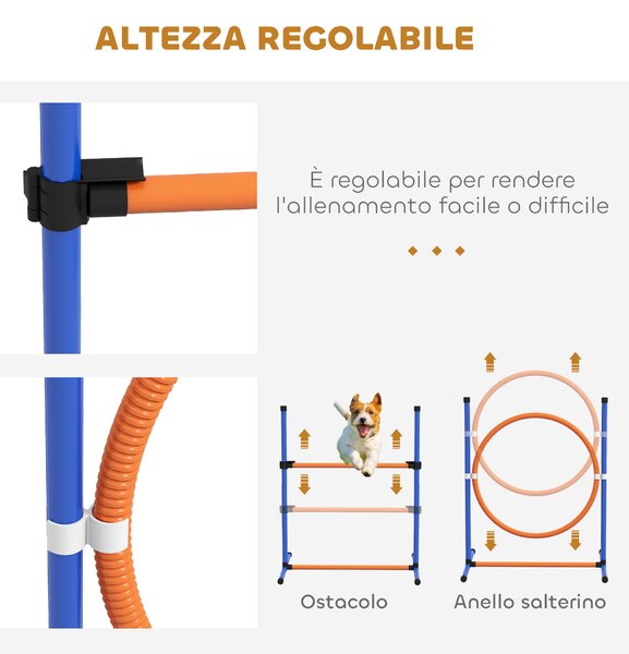 PawHut Set Agility Dog con Anello e Barra per Salto, Paletti Slalom, Fischietto, Palline e Borsa, Arancione | Aosom Italy