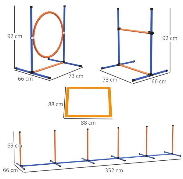 PawHut Set Agility Dog con Anello e Barra per Salto, Paletti Slalom, Fischietto, Palline e Borsa, Arancione | Aosom Italy