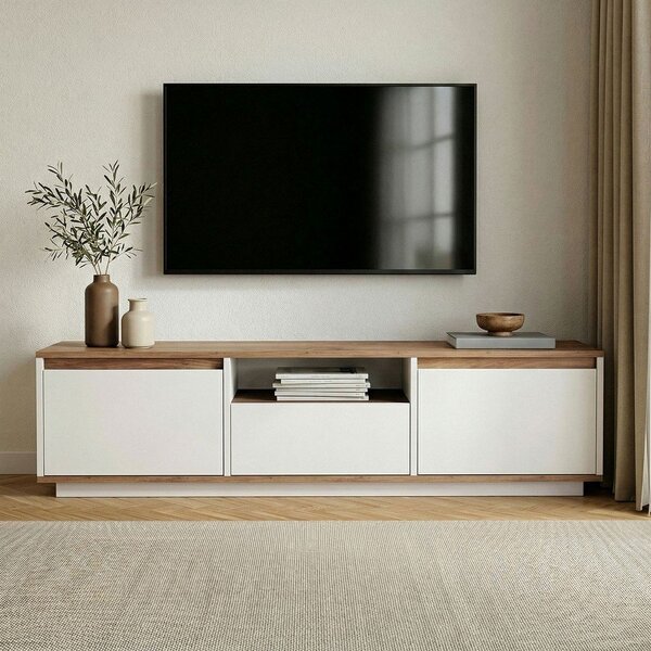 Mobile TV bianco/di colore naturale con effetto pino 160x42x30 cm Sentinel – Kalune Design