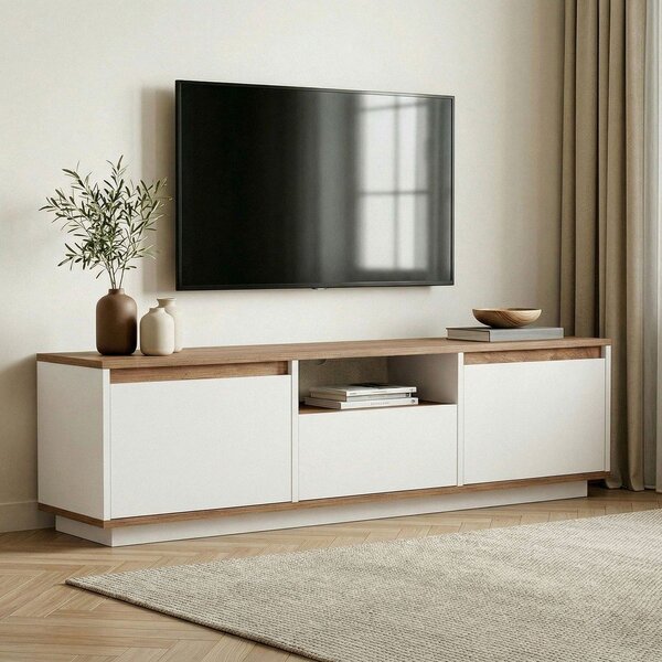 Mobile TV bianco/di colore naturale con effetto pino 160x42x30 cm Sentinel – Kalune Design