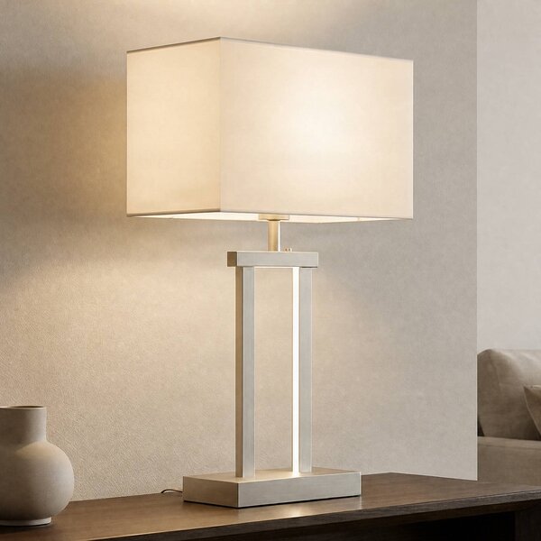 Lampada da tavolo Sigurd Lindby, dimmerabile, Alluminio / Grigio / Zincato, Soggiorno / Sala da pranzo, Tessuto / Stoffa / Seta, Moderno, Lampada da tavolo