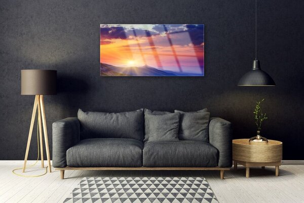 Quadro su vetro Paesaggio delle montagne del sole 100x50 cm 2 appendini