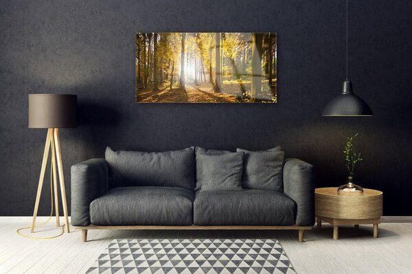 Quadro in vetro Foresta Foglie Pianta Natura 100x50 cm 2 appendini