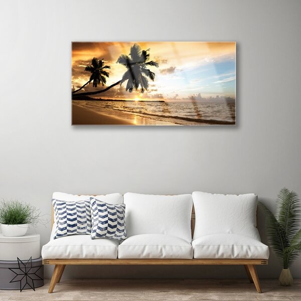 Quadro su vetro Palme Spiaggia Paesaggio 100x50 cm 2 appendini