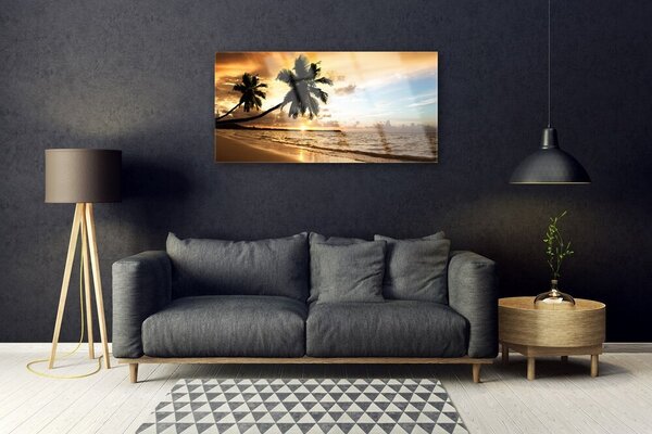 Quadro su vetro Palme Spiaggia Paesaggio 100x50 cm 2 appendini