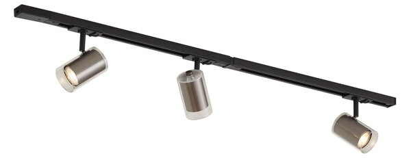 Sistema di illuminazione a binario moderno nero con 3 faretti color canna di fucile 1 fase - Iconic Lloyd