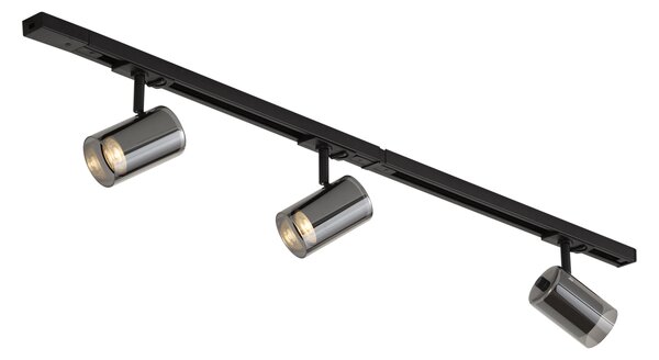 Sistema di illuminazione a binario moderno nero con 3 faretti monofase - Iconic Lloyd