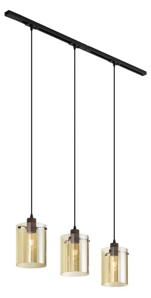 Sistema di illuminazione a binario moderno nero con 3 lampade a sospensione in vetro ambrato monofase - Iconic Dome