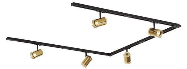 Sistema di illuminazione a binario moderno nero con 5 faretti dorati monofase - Iconic Lloyd