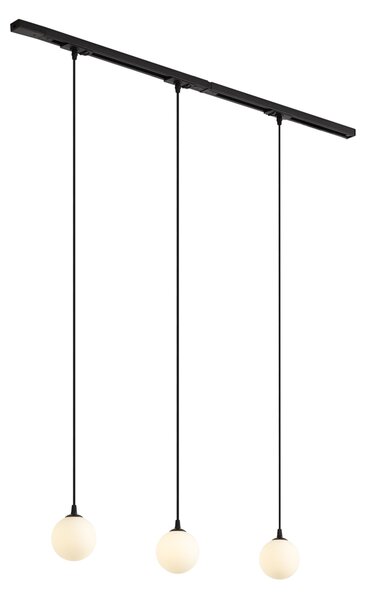 Sistema di illuminazione a binario moderno nero con 3 luci a sospensione bianche monofase - Iconic Perle
