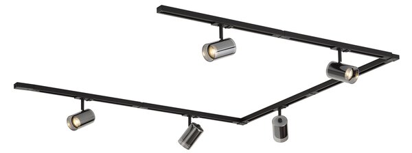 Sistema di illuminazione a binario moderno nero con 5 faretti monofase - Iconic Lloyd