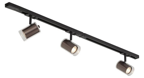 Sistema di illuminazione a binario moderno nero con 3 faretti bronzo scuro 1 fase - Iconic Lloyd