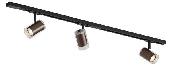 Sistema di illuminazione a binario moderno nero con 3 faretti bronzo scuro 1 fase - Iconic Lloyd