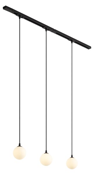 Sistema di illuminazione a binario moderno nero con 3 luci a sospensione bianche monofase - Iconic Perle