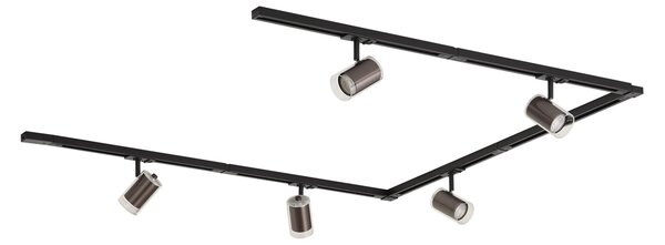 Sistema di illuminazione a binario moderno nero con 5 faretti bronzo scuro monofase - Iconic Lloyd