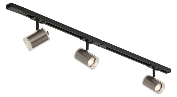 Sistema di illuminazione a binario moderno nero con 3 faretti color canna di fucile 1 fase - Iconic Lloyd