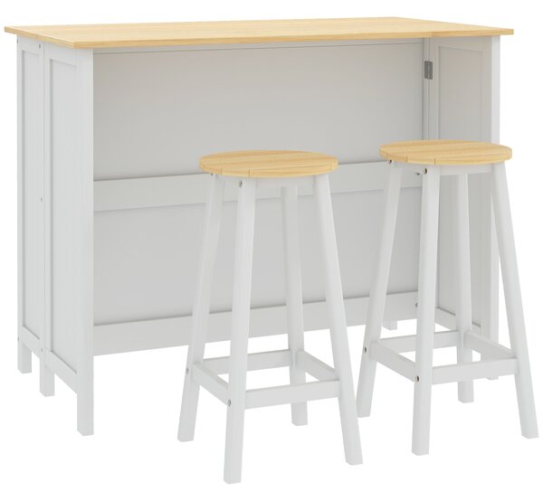 HOMCOM Isola Cucina con 2 Sgabelli Piano Lavoro Ribaltabile 2 Armadietti con 4 Porte Design Moderno Bianco