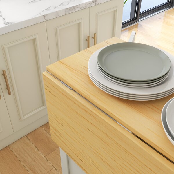 HOMCOM Isola Cucina con 2 Sgabelli Piano Lavoro Ribaltabile 2 Armadietti con 4 Porte Design Moderno Bianco