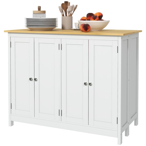 HOMCOM Isola Cucina con 2 Sgabelli Piano Lavoro Ribaltabile 2 Armadietti con 4 Porte Design Moderno Bianco