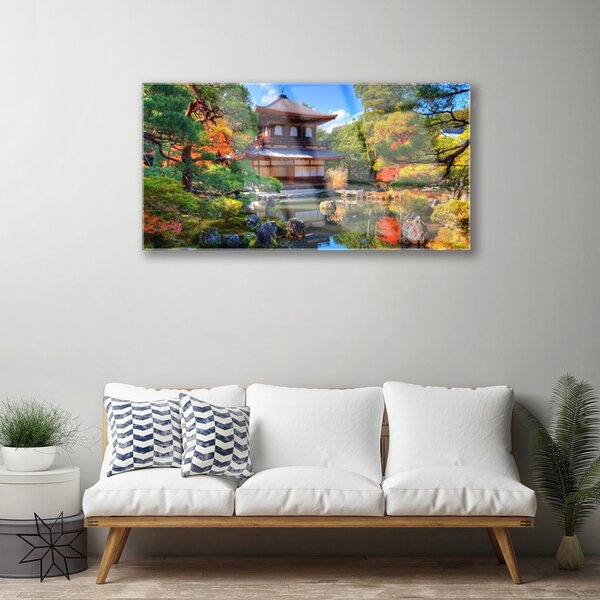 Quadro su vetro Giardino Giappone Paesaggio 100x50 cm 2 appendini