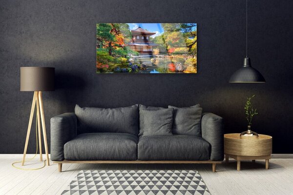 Quadro su vetro Giardino Giappone Paesaggio 100x50 cm 2 appendini