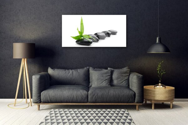 Quadro su vetro Pietre Foglie Arte 100x50 cm 2 appendini