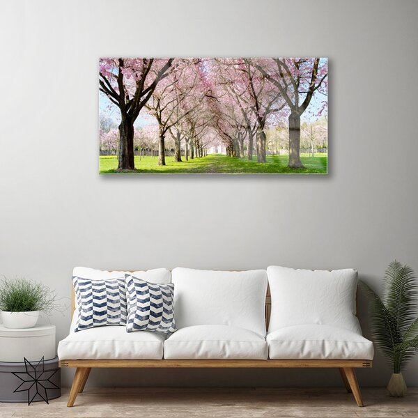 Quadro in vetro Sentiero degli alberi della natura 100x50 cm 2 appendini