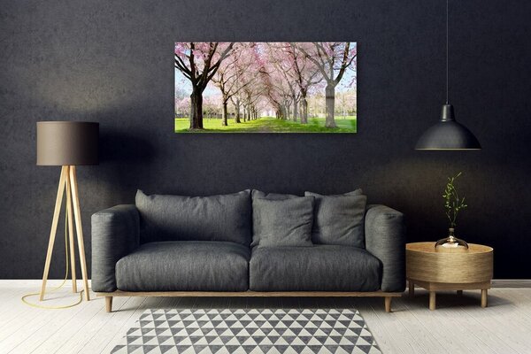 Quadro in vetro Sentiero degli alberi della natura 100x50 cm 2 appendini
