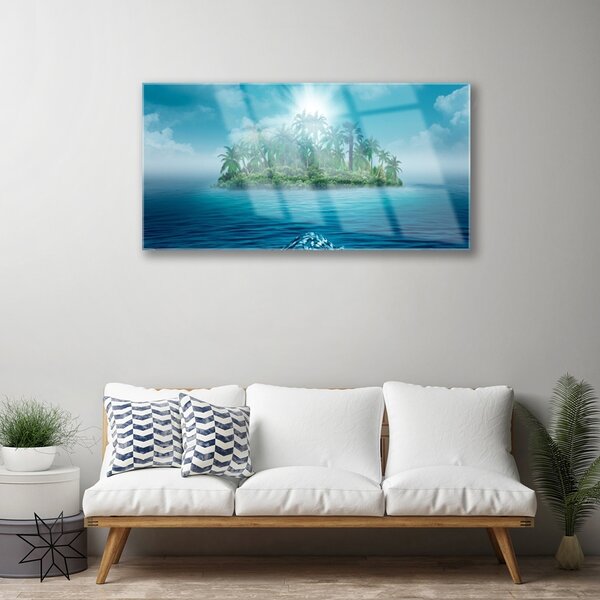 Quadro su vetro Paesaggio marino dell'isola 100x50 cm 2 appendini