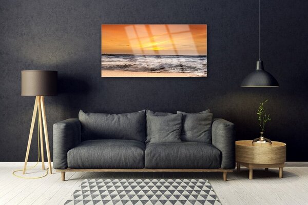 Quadro in vetro Mare Sole Onde Paesaggio 100x50 cm 2 appendini