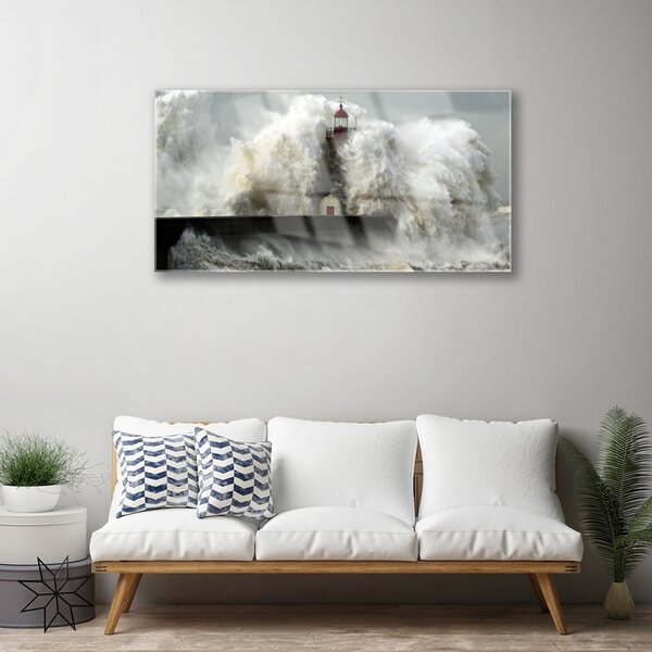 Quadro su vetro Paesaggio del faro 100x50 cm 2 appendini