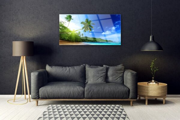 Quadro su vetro Spiaggia Mare Palma Paesaggio 100x50 cm 2 appendini