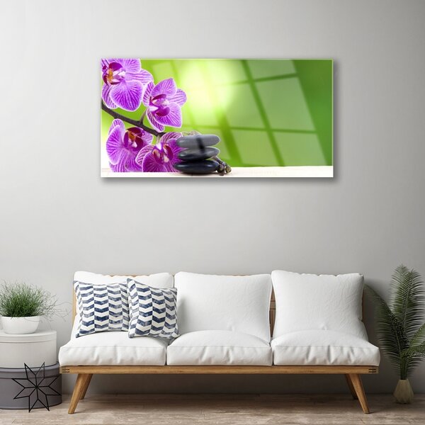 Quadro vetro Orchidee Fiori Verdi 100x50 cm 2 appendini