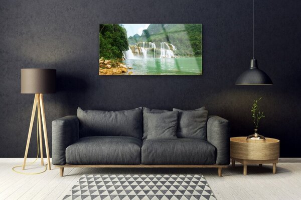 Quadro su vetro Paesaggio cascata foresta 100x50 cm 2 appendini